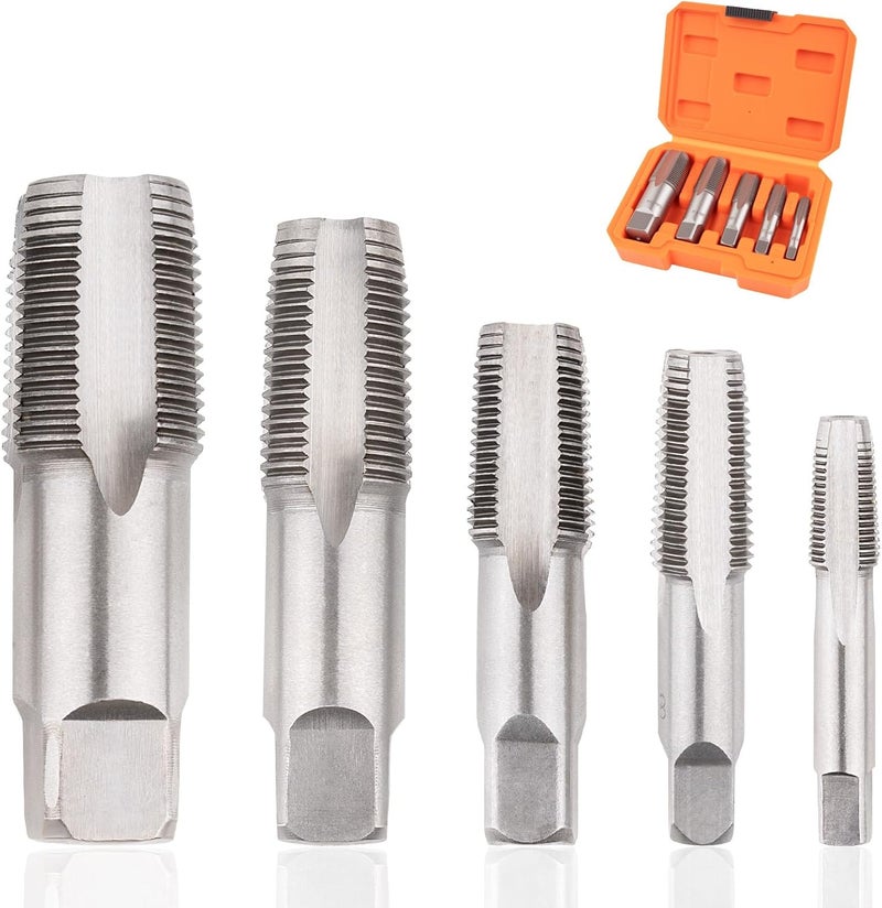 Siapupy طقم أدوات حفر أنابيب NPT من 5 قطع، طقم حفر ومكابس NPT بأحجام 1/8"، 1/4"، 3/8"، 1/2" و3/4" – أداة حفر يدوية من الفولاذ الكربوني للسباكة، الميكانيكا، ومهام الأعمال اليدوية، توفر خيوط دقيقة ونظيفة - Image 1
